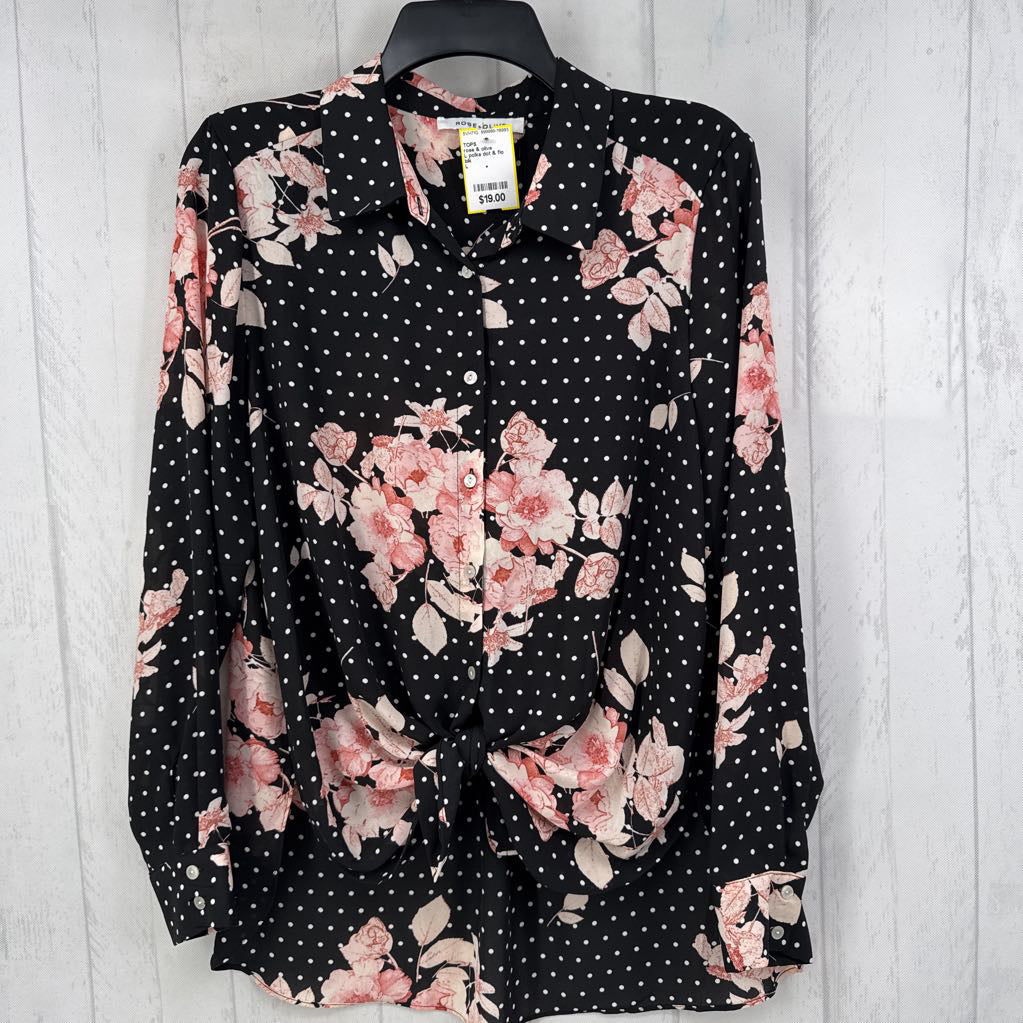 L polka dot & flo print button down l/s top