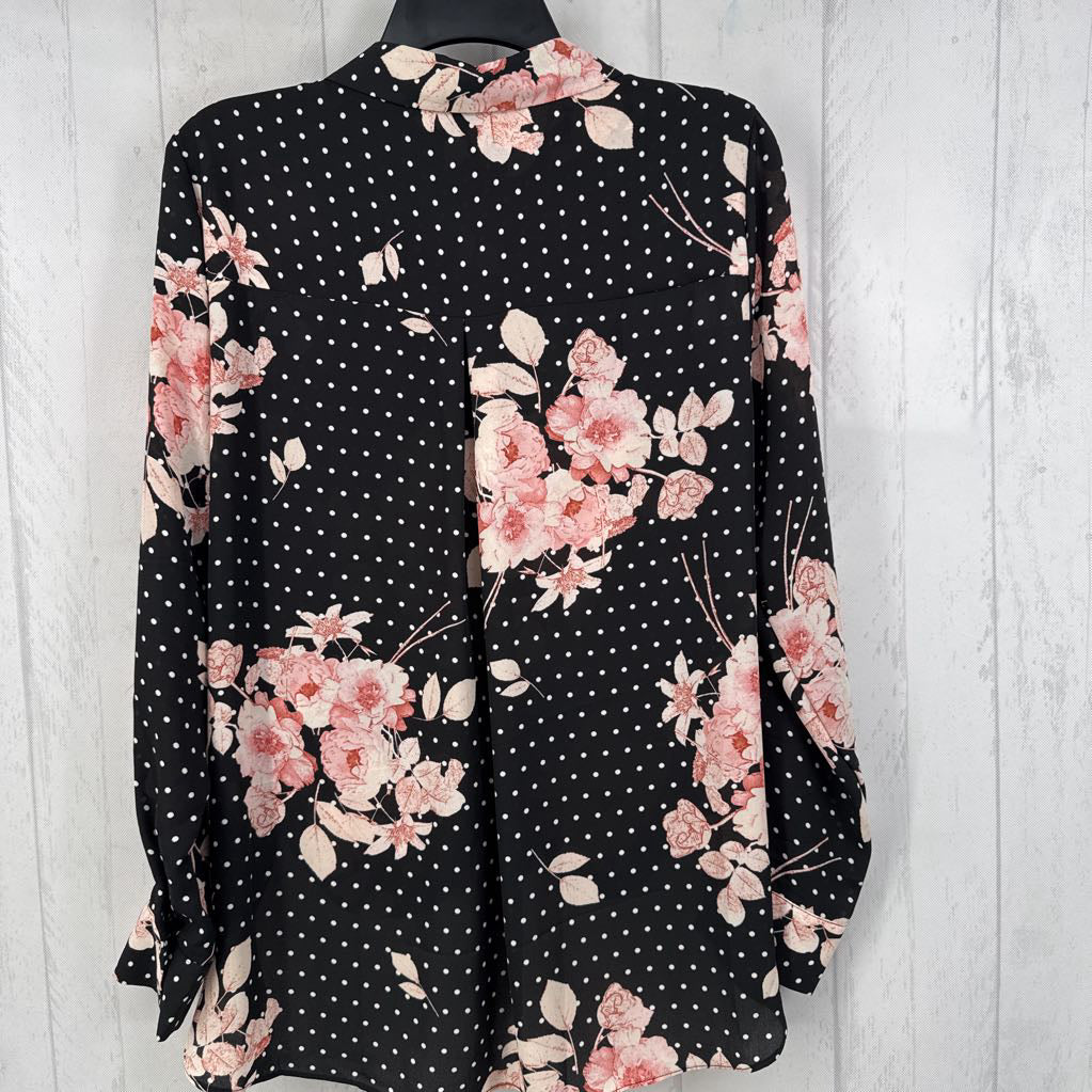 L polka dot & flo print button down l/s top