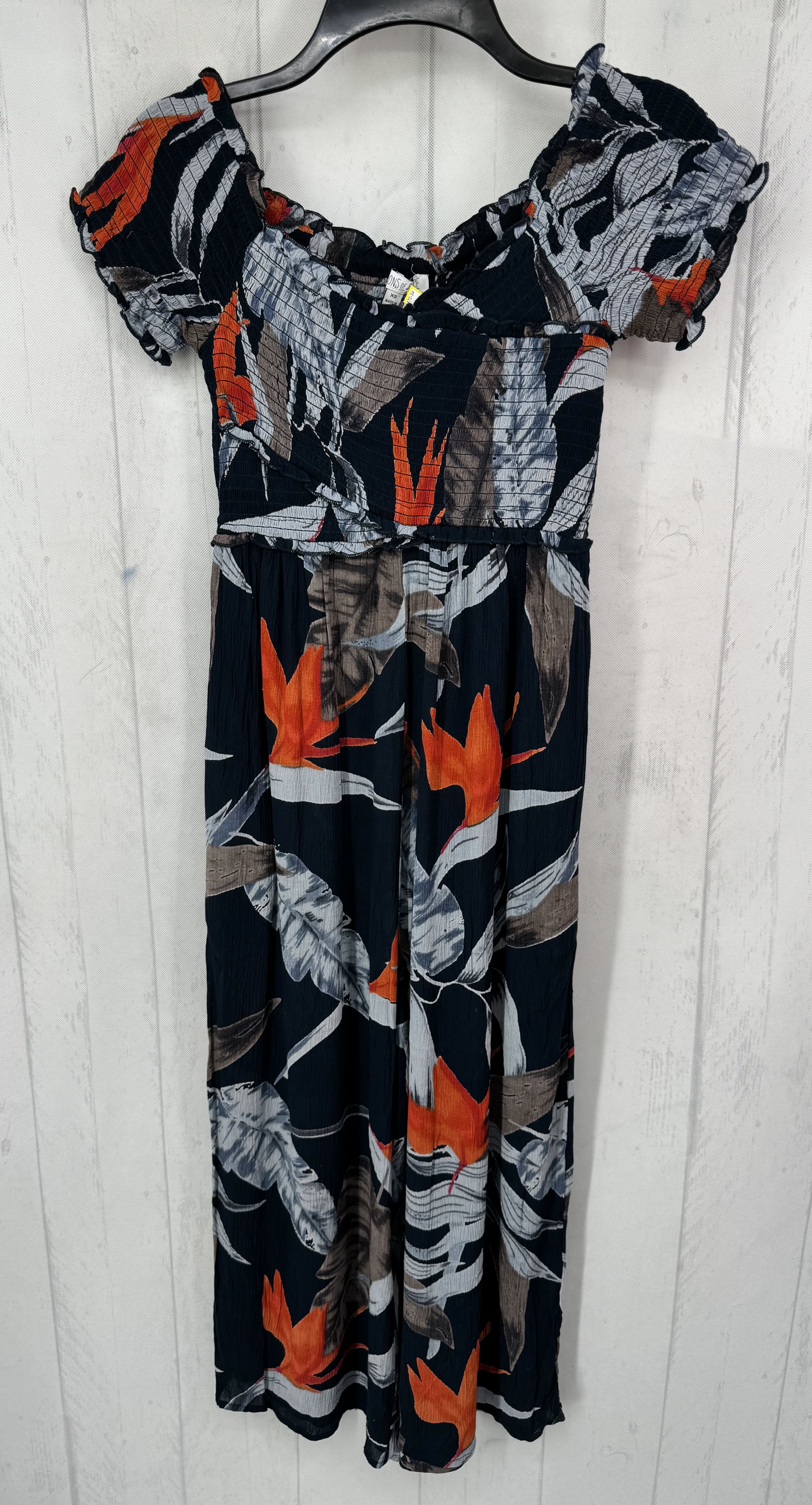 XS flo print smocked s/s jumpsuit