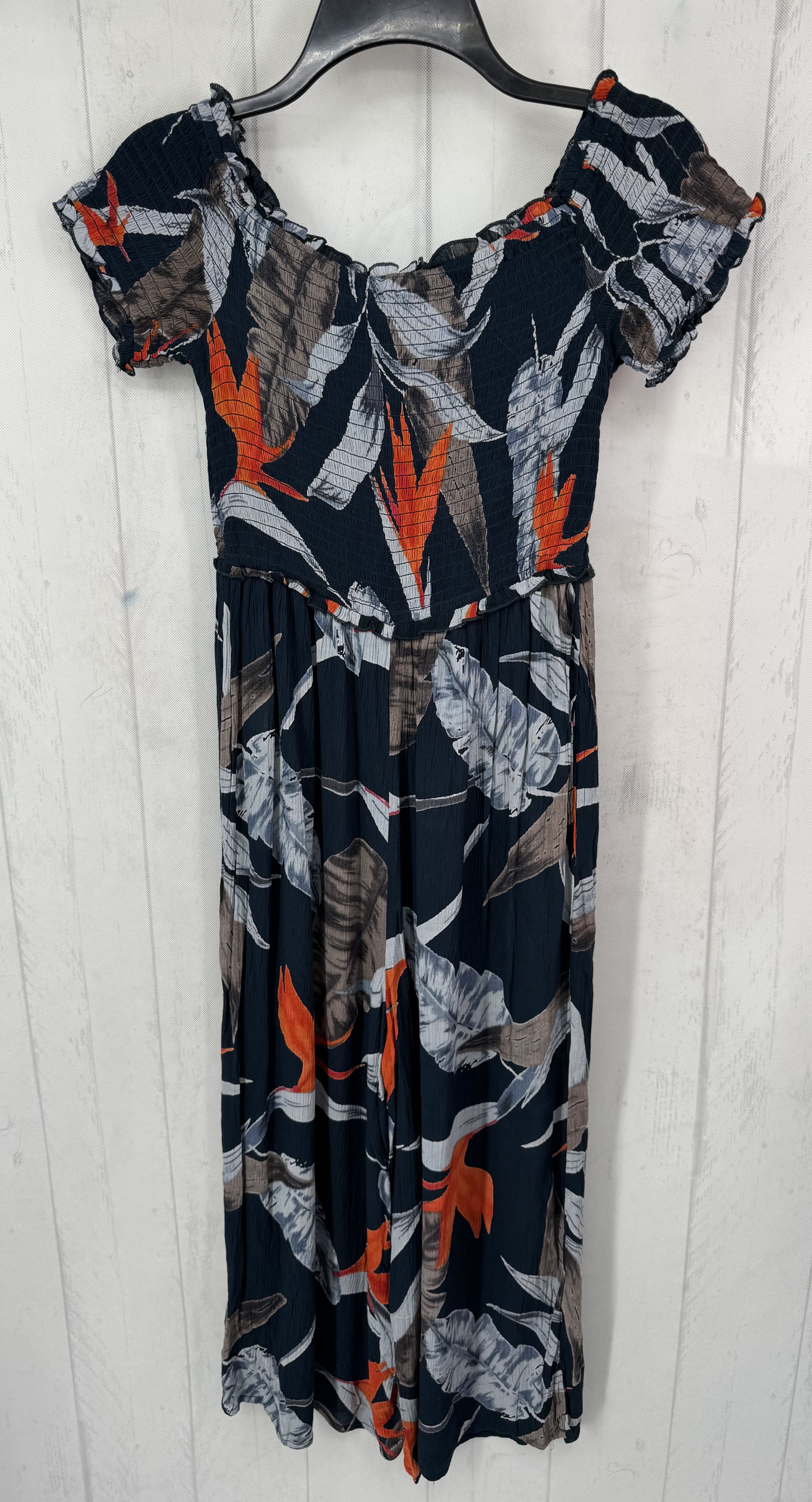 XS flo print smocked s/s jumpsuit