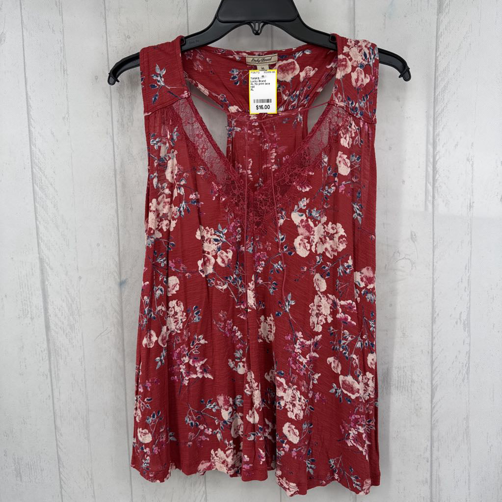 XL flo print lace trim tank