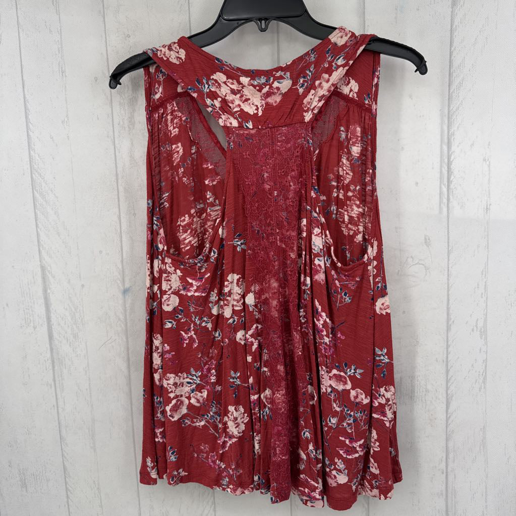 XL flo print lace trim tank
