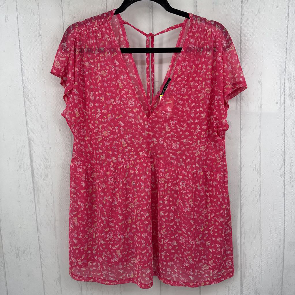 14/16 mesh v-neck s/s babydoll top