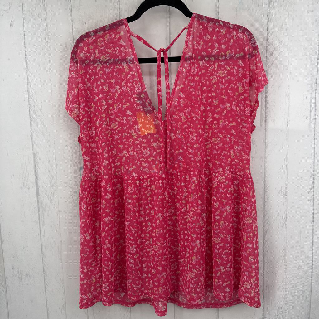 14/16 mesh v-neck s/s babydoll top