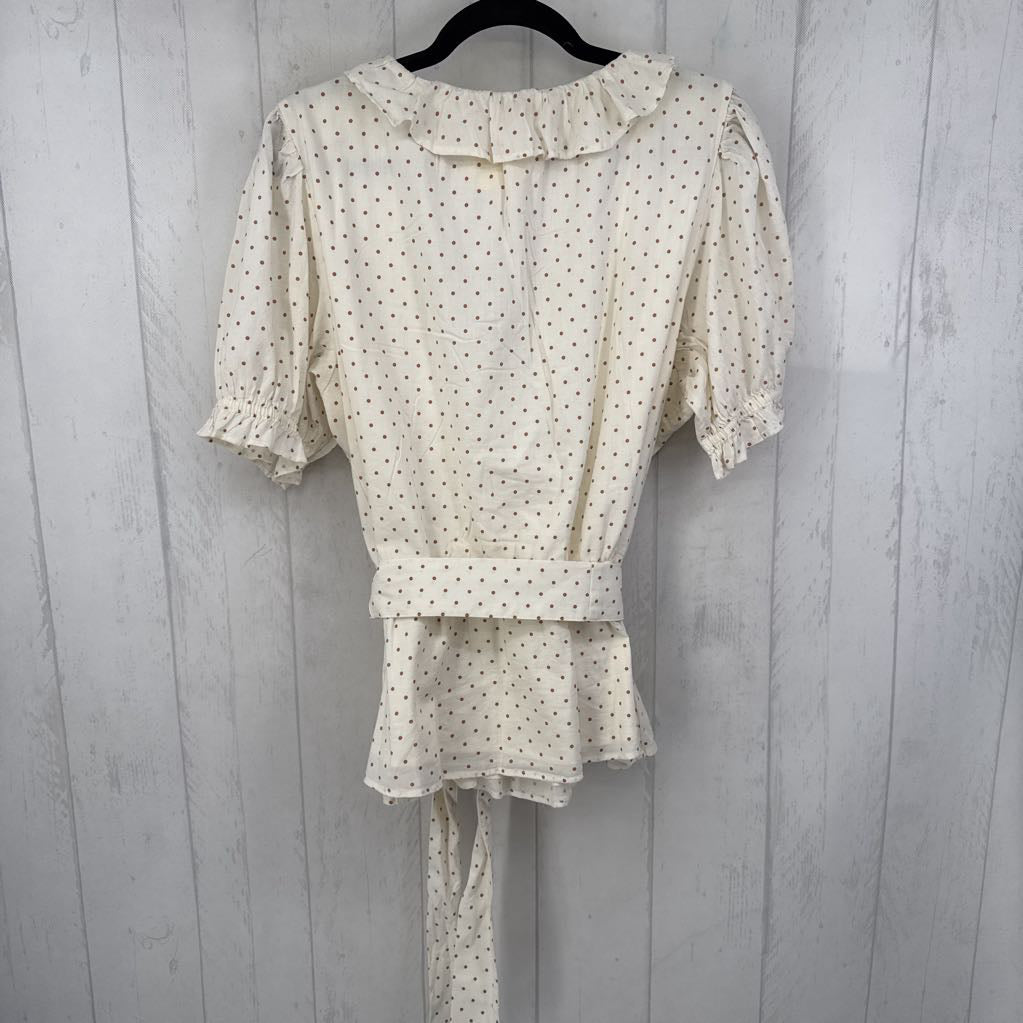 XXL polka dot crossover belted s/s top