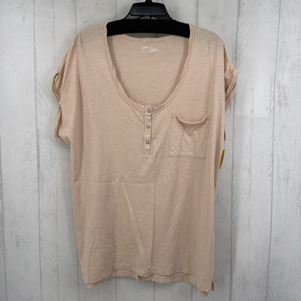 L cuff s/s oversized pocket scoop neck top