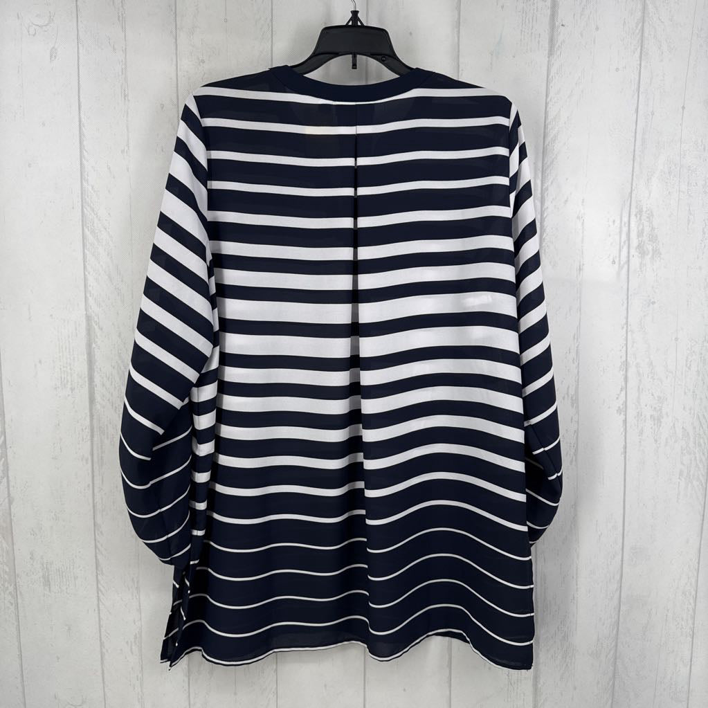 12 striped split neck tab slv top