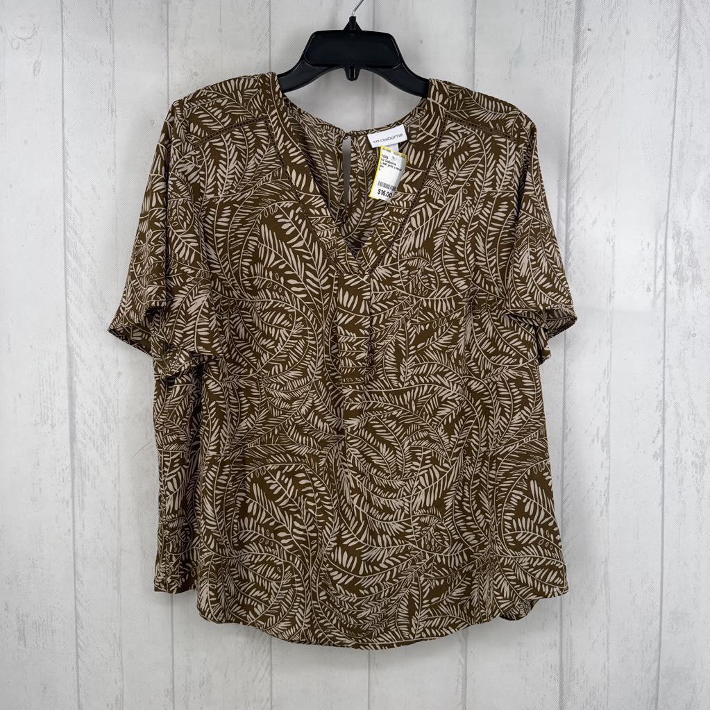 L leaf print v-neck s/s top