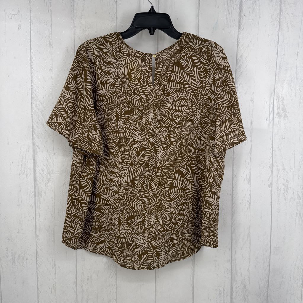 L leaf print v-neck s/s top