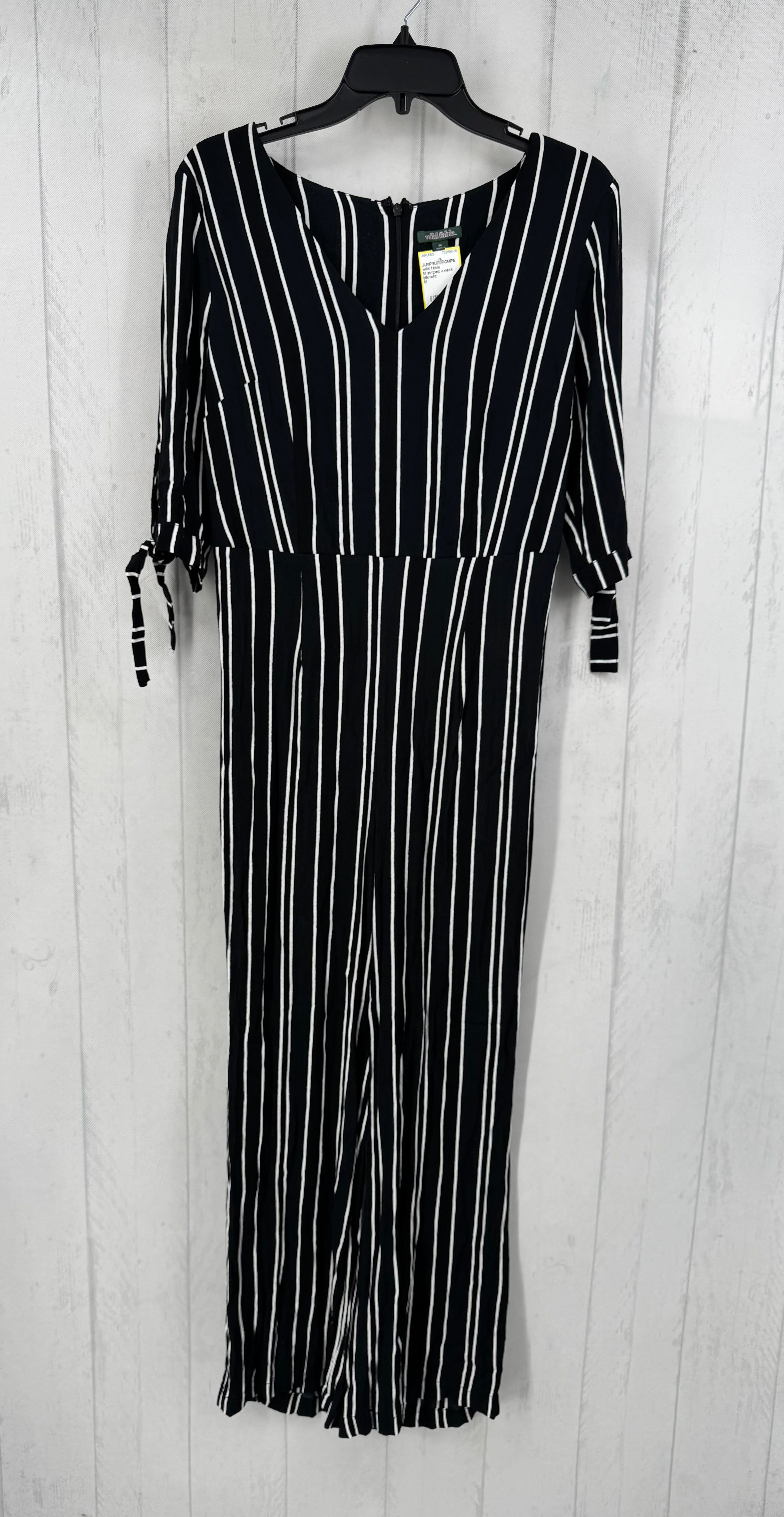 M striped v-neck elbow slv jumpsuit