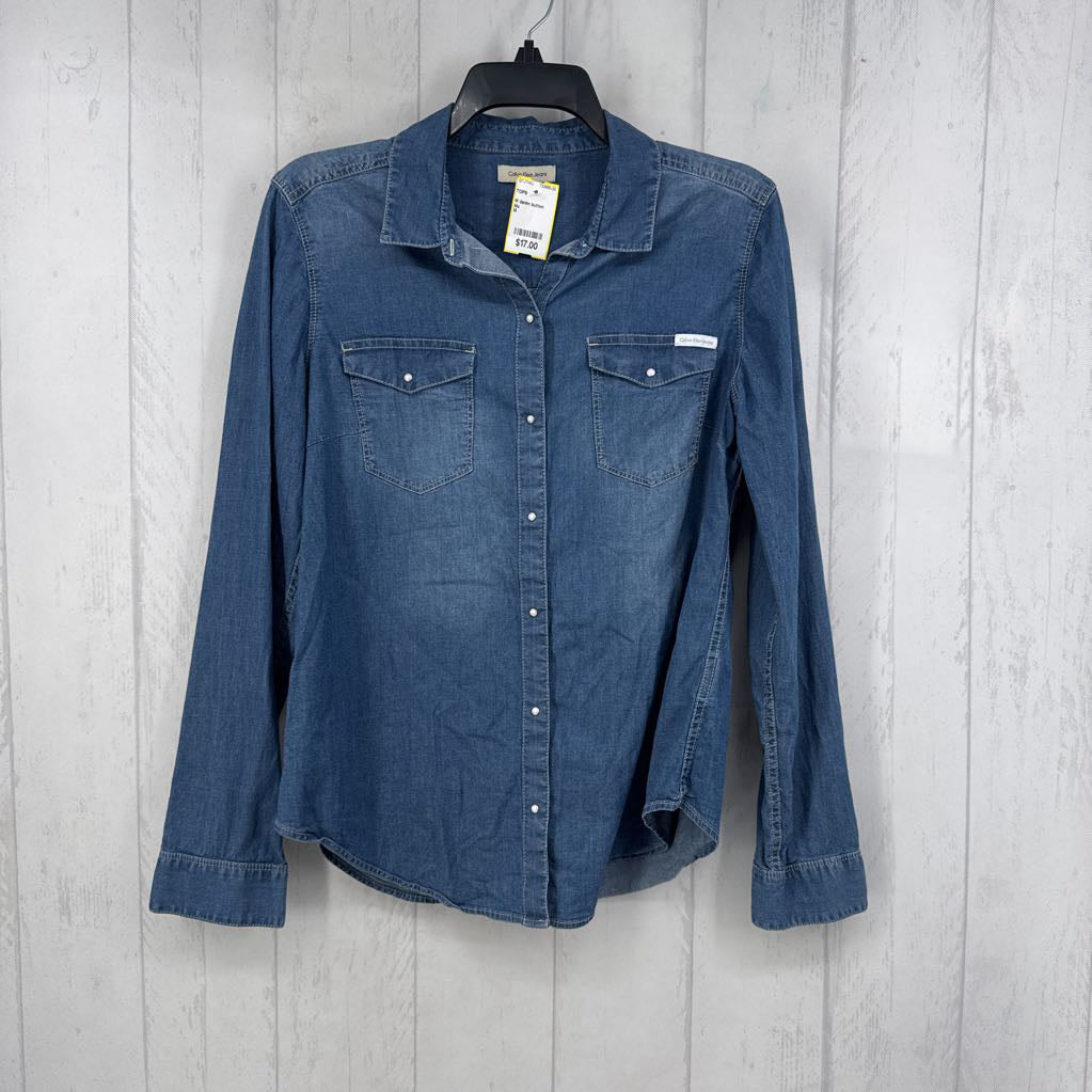 M denim button down l/s top
