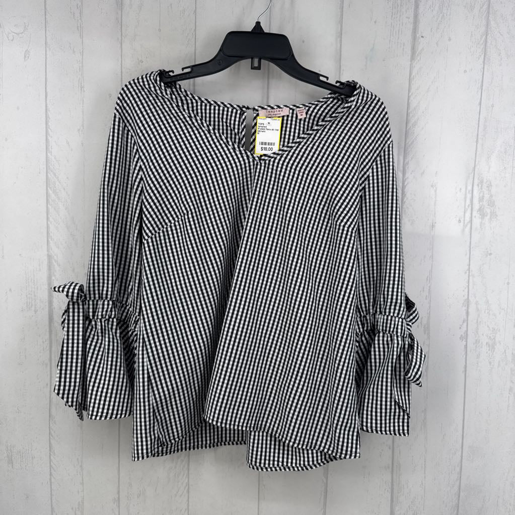 M plaid flare slv top