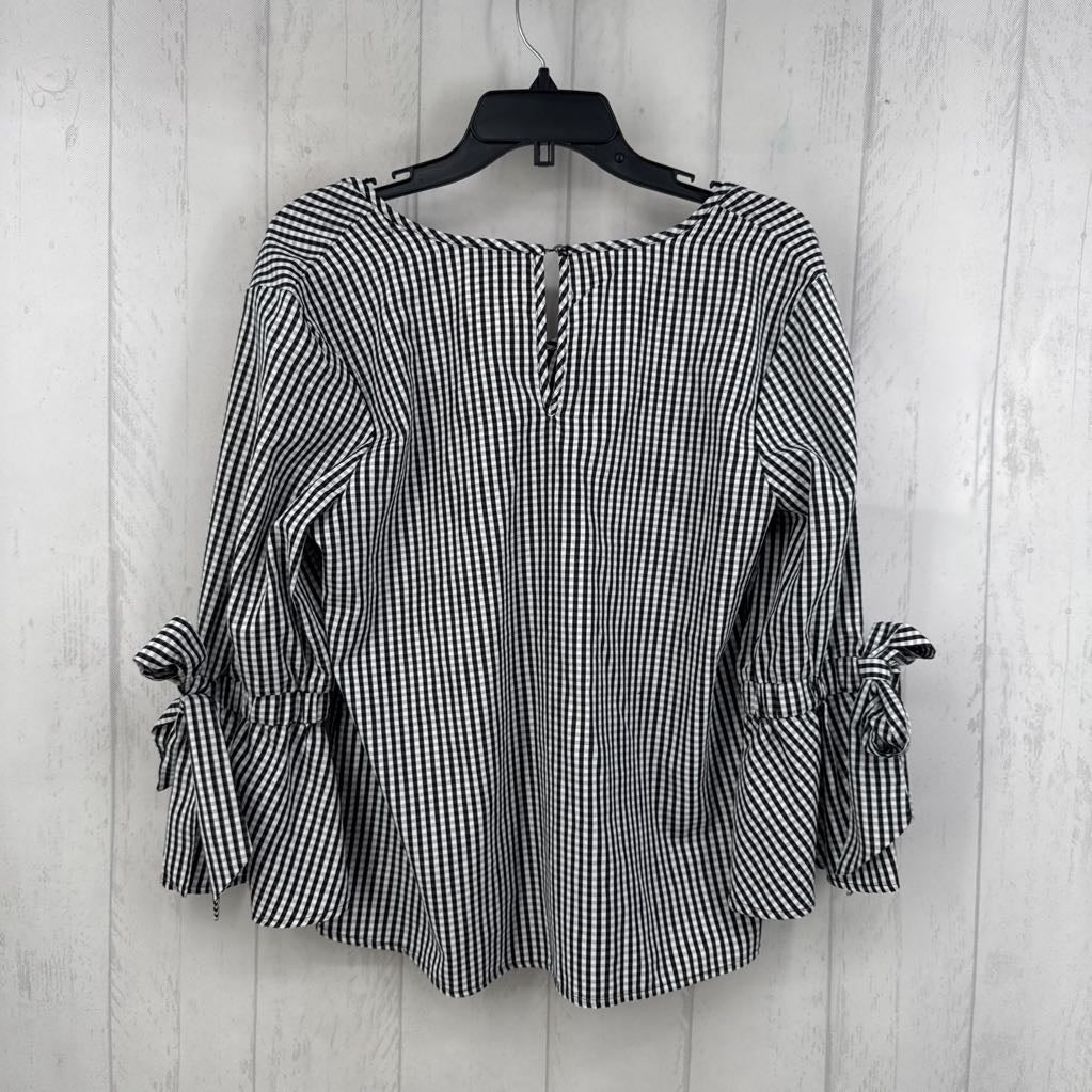 M plaid flare slv top