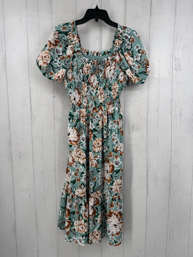 S smocked flo print s/s dress
