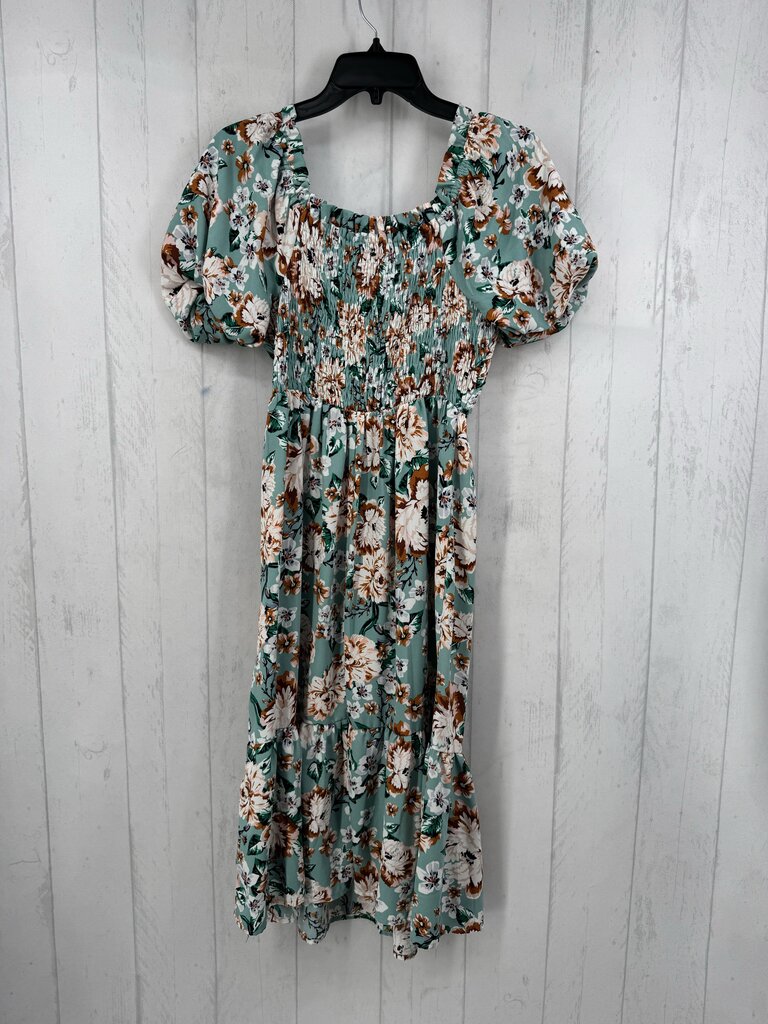 S smocked flo print s/s dress