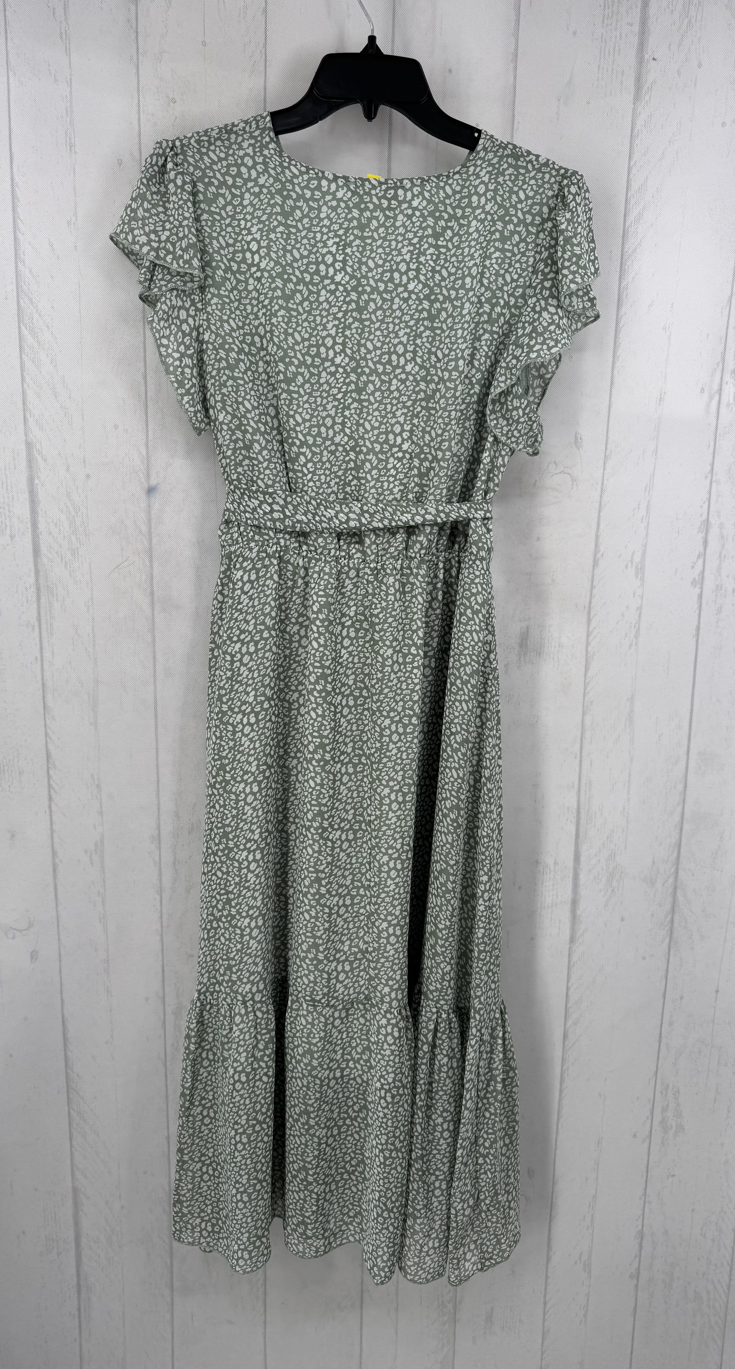 S animal print belted flutter slv dress