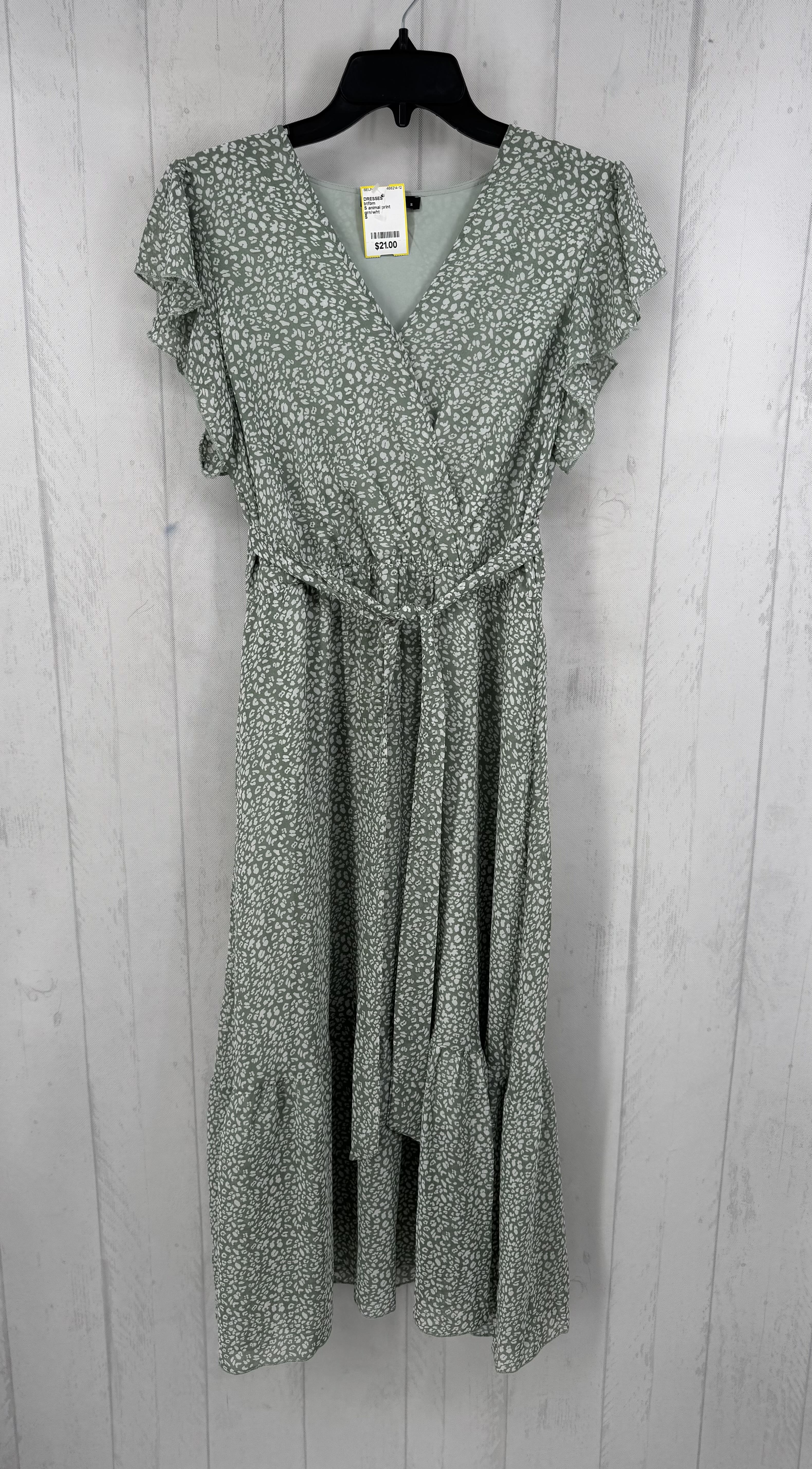 S animal print belted flutter slv dress