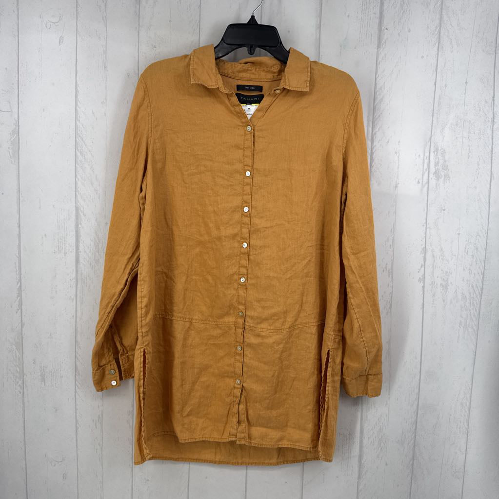 L linen button down l/s top