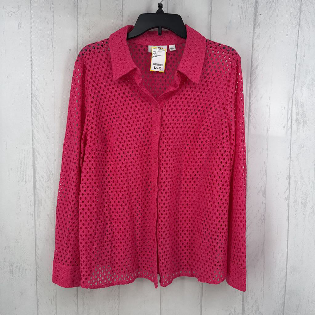 L mesh button down l/s top