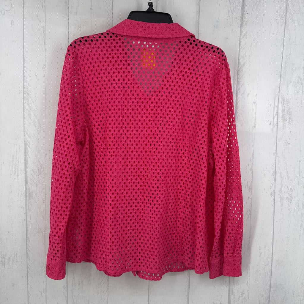 L mesh button down l/s top