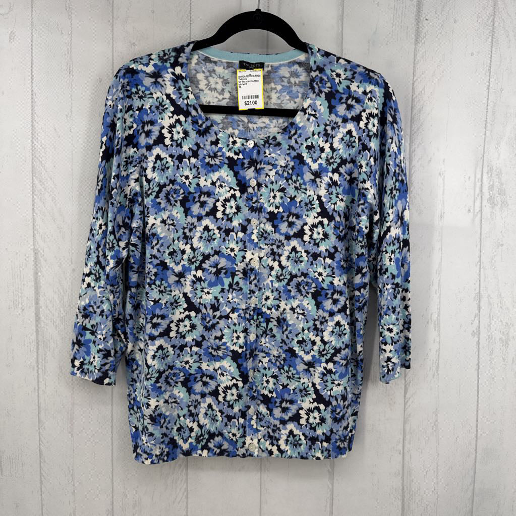 1X flo print button down 3/4 slv cardi