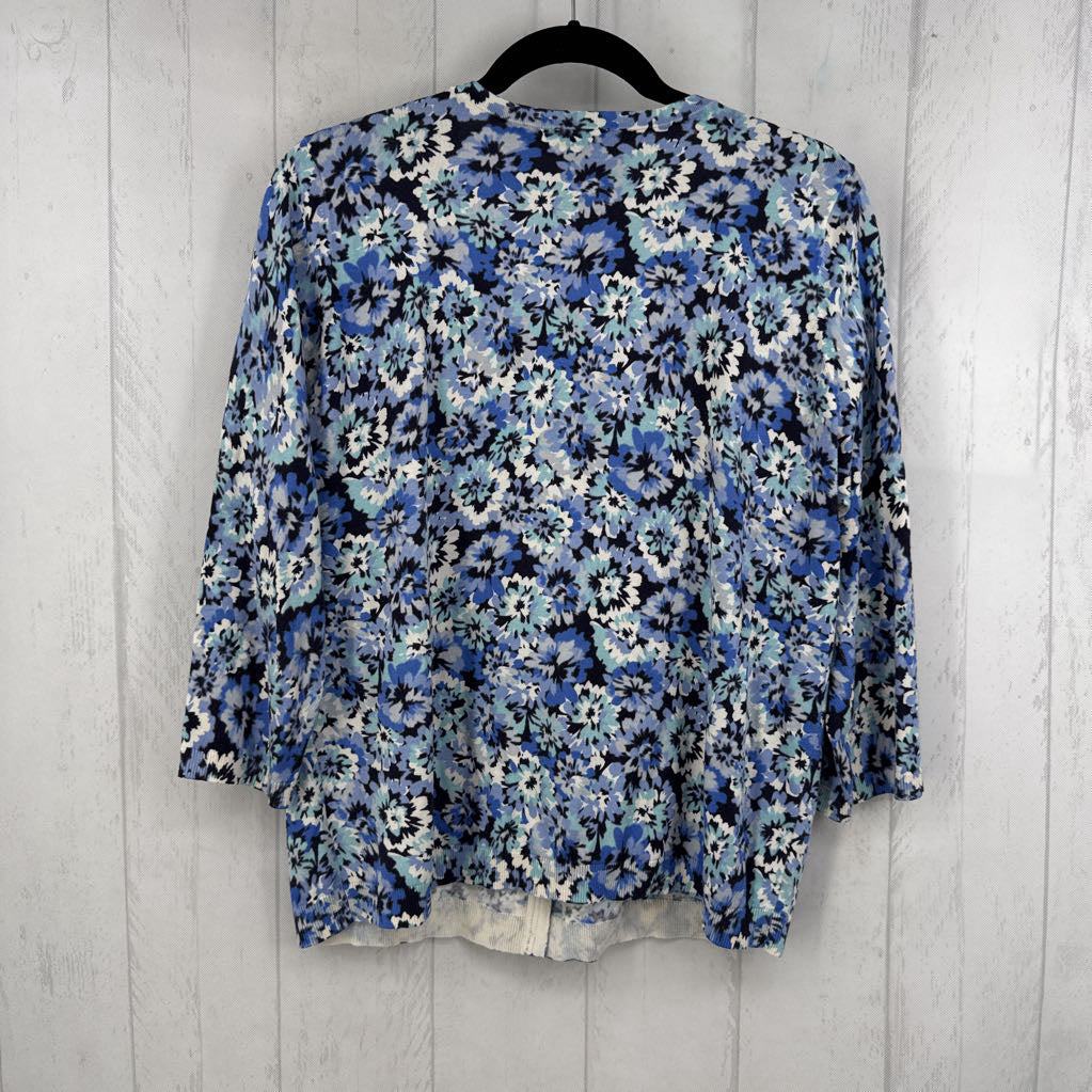 1X flo print button down 3/4 slv cardi
