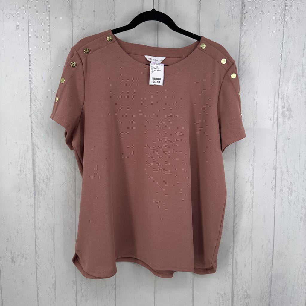 XXL gold button detail s/s top