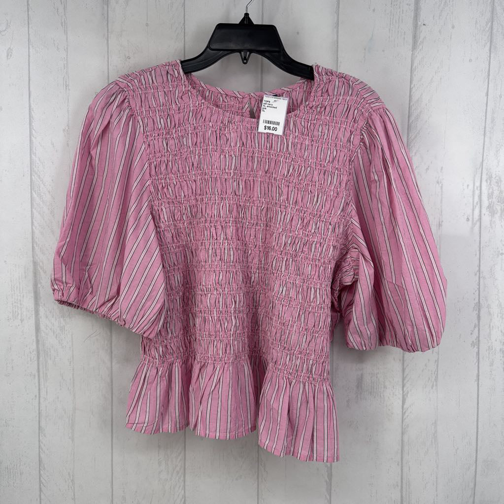 XL smocked striped 3/4 slv top
