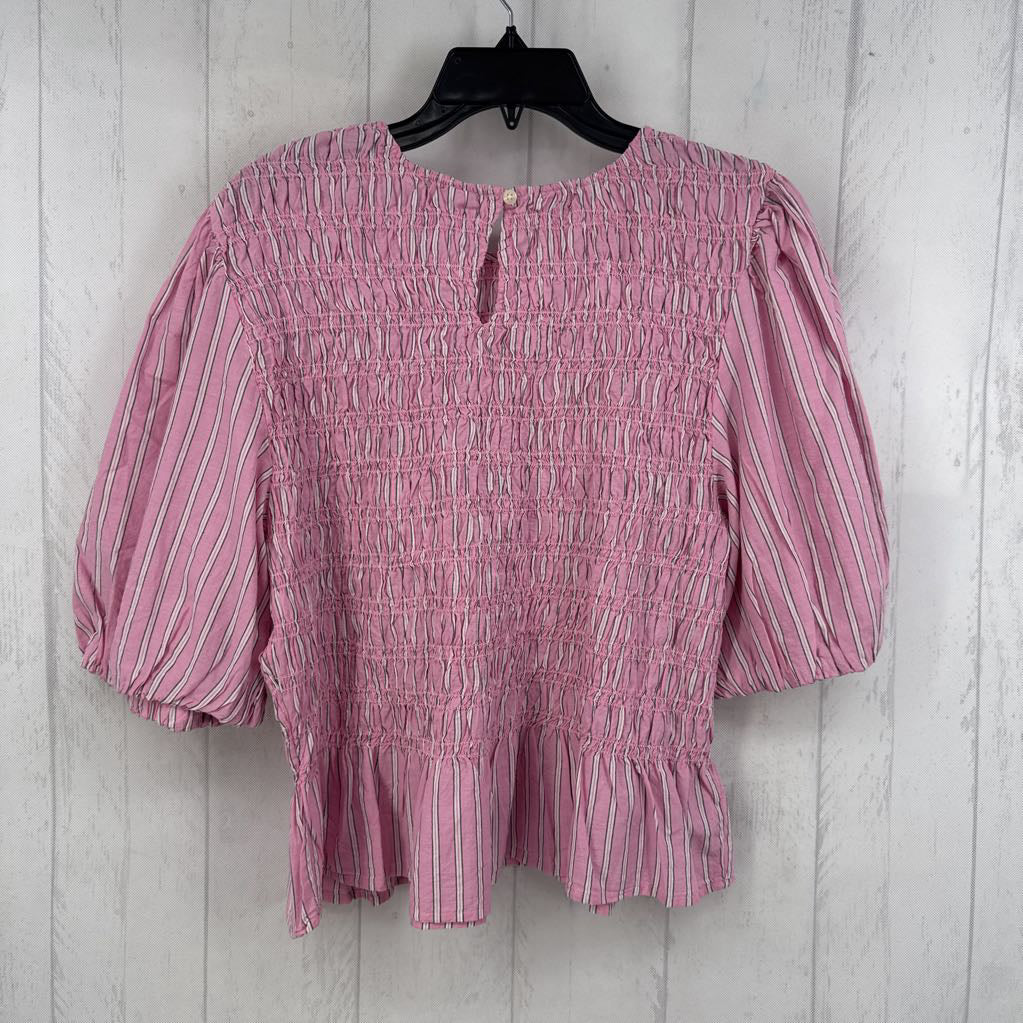 XL smocked striped 3/4 slv top