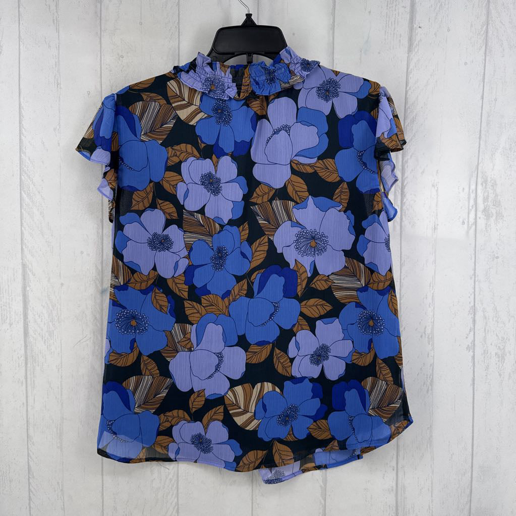 M flo print split neck flutter slv top