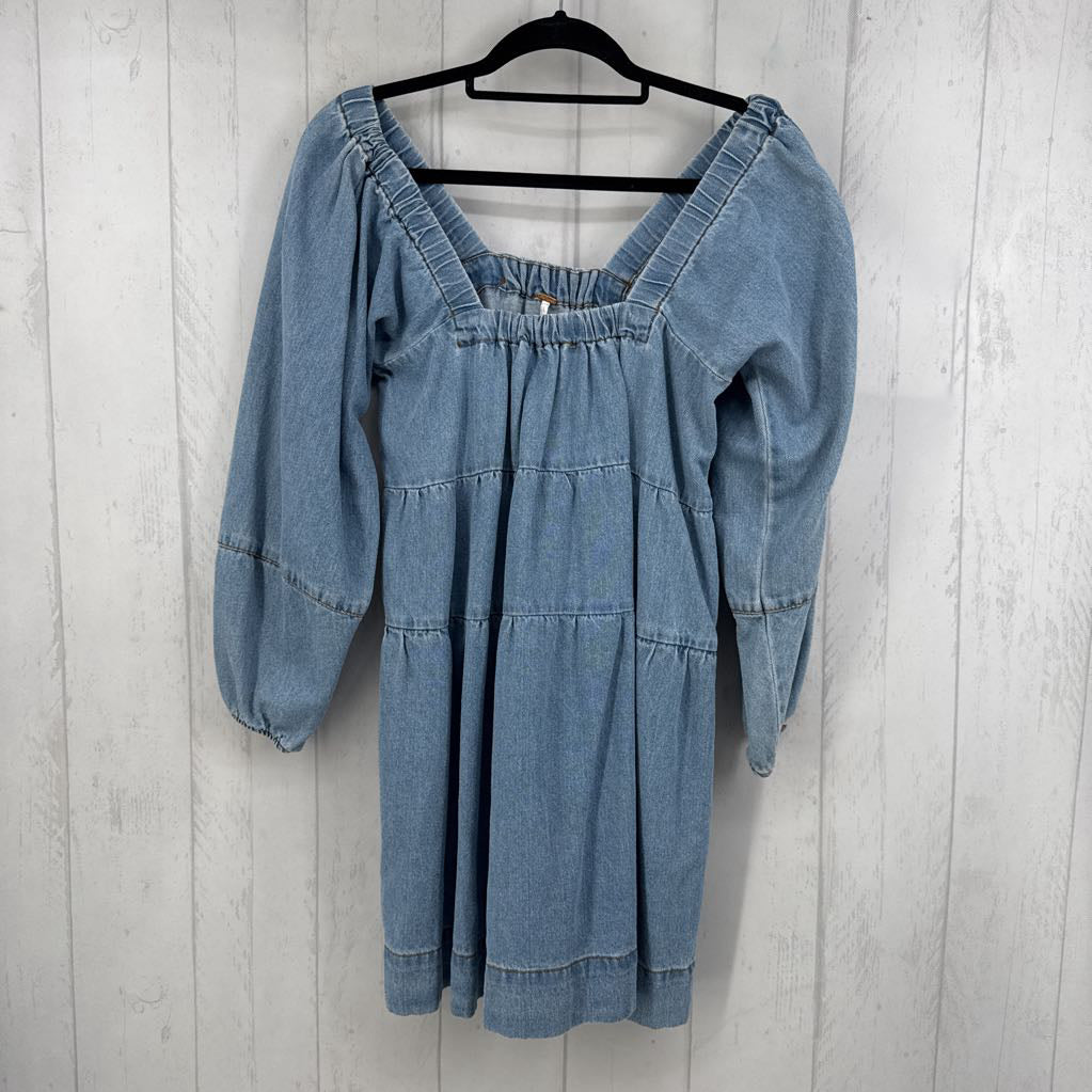 XS denime tiered l/s dress
