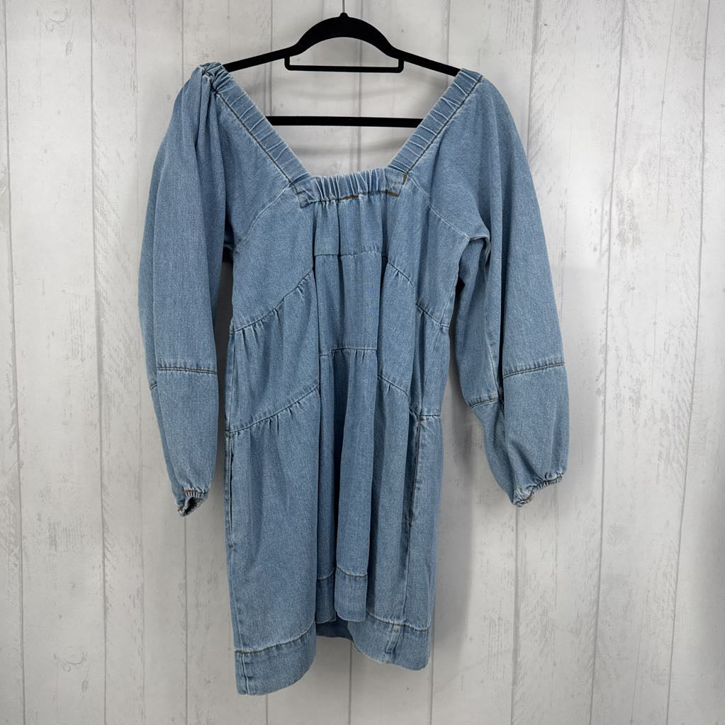 XS denime tiered l/s dress
