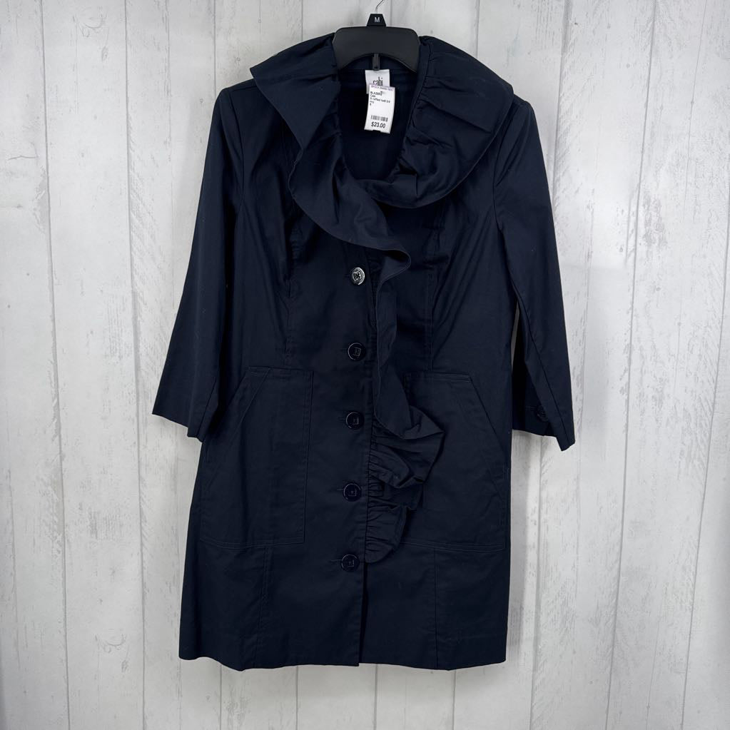 S ruffled twill 3/4 slv jacket