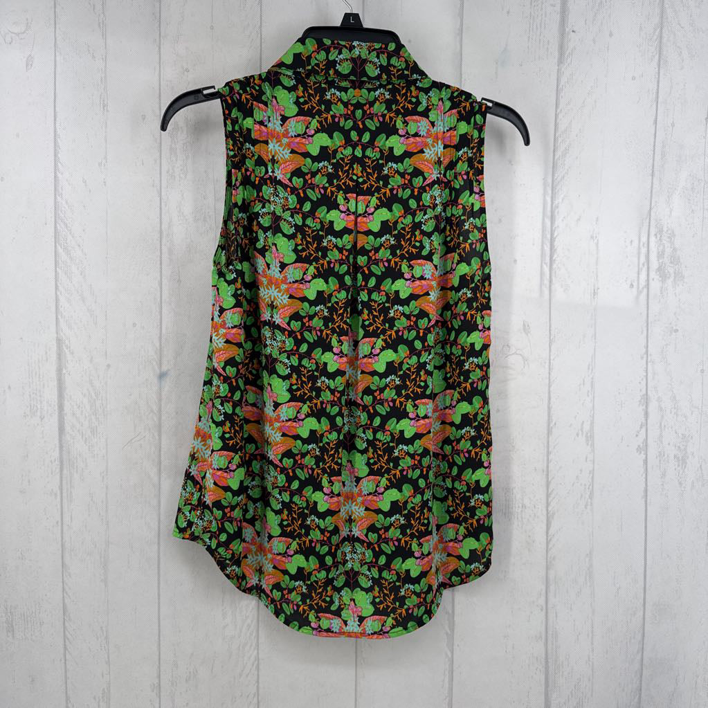 XS flo print button down slvls top
