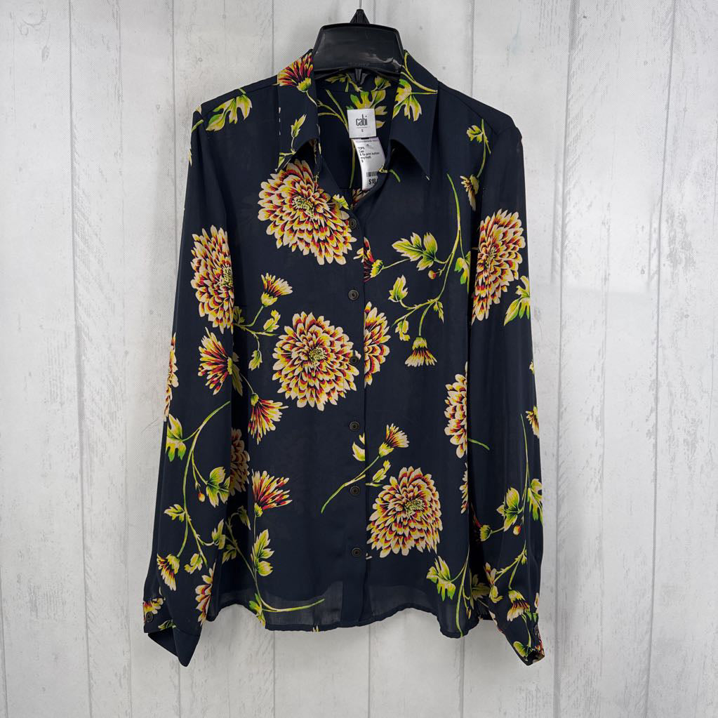 S flo print button down l/s top
