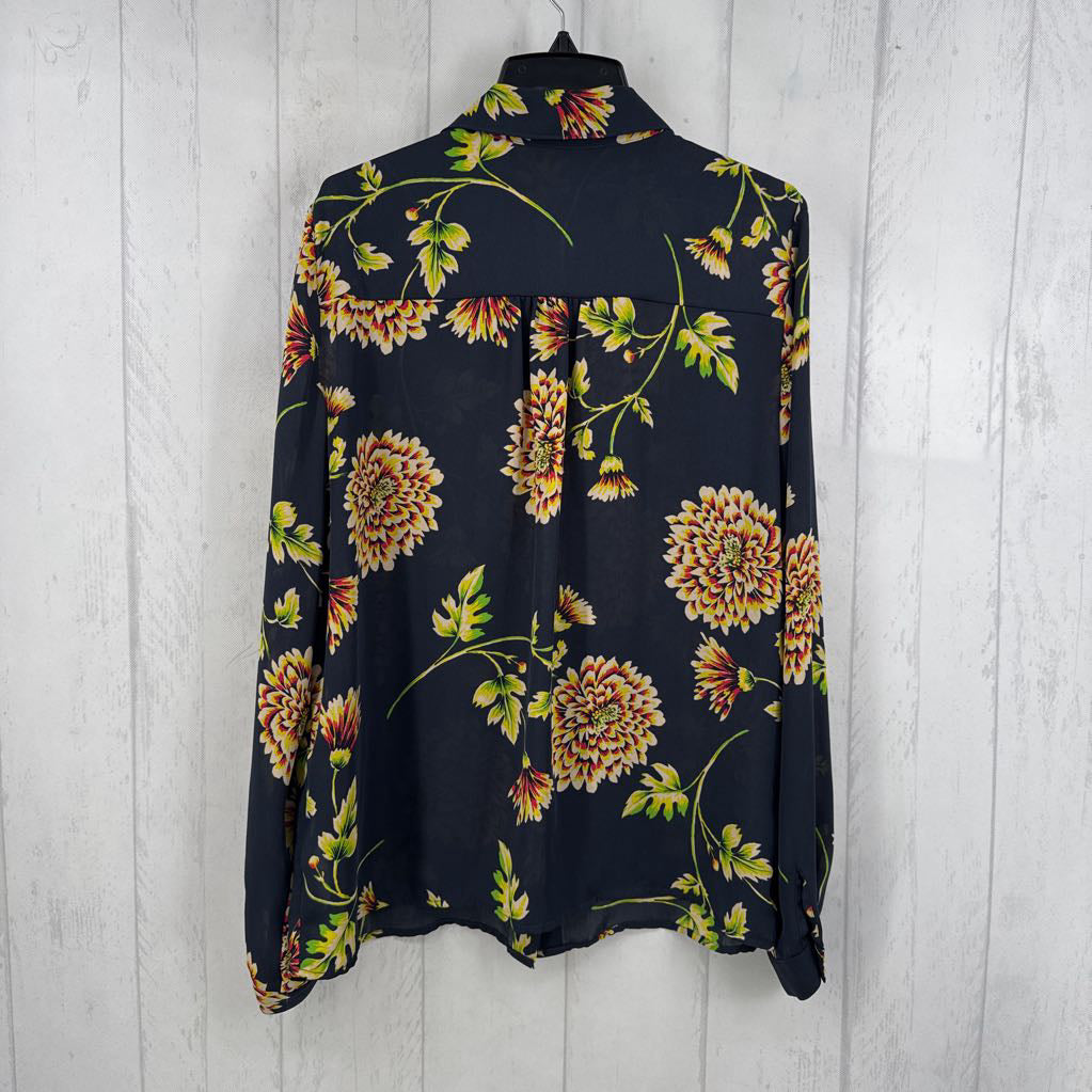 S flo print button down l/s top