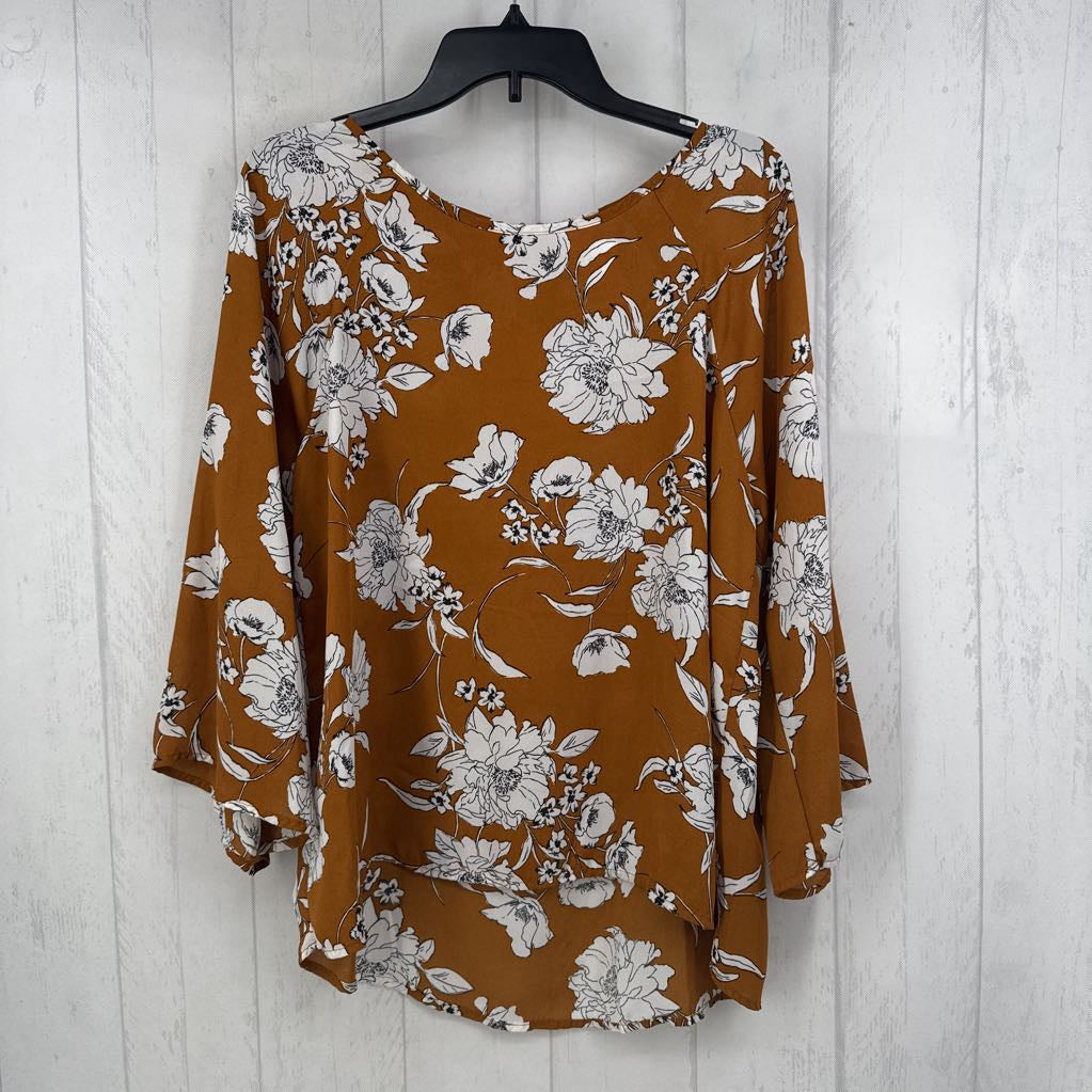 XL flo print 3/4 slv hi-lo top