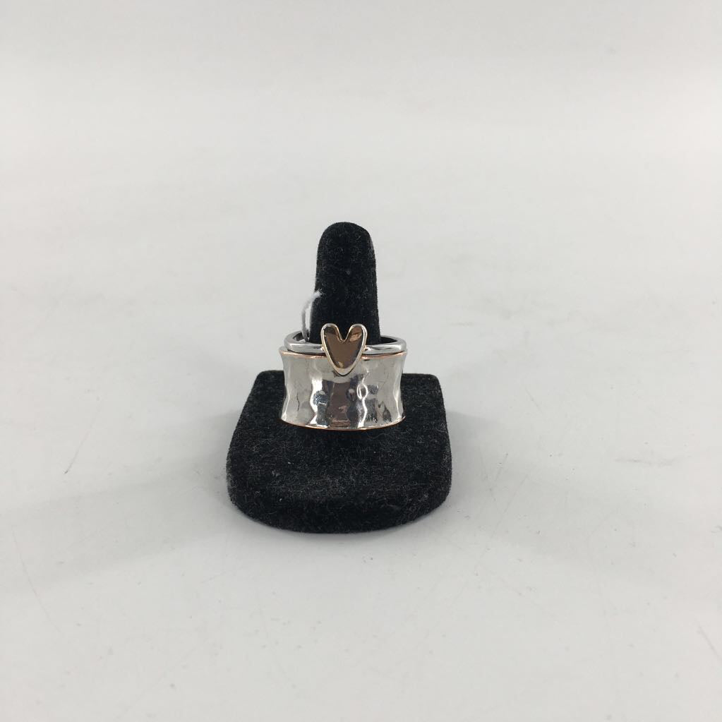 2pc silver & gold heart ring set