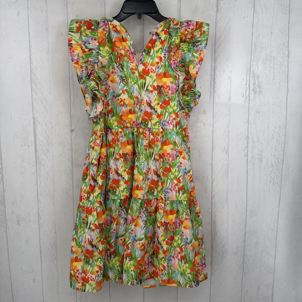 S S flo print ruffled slv tiered dress