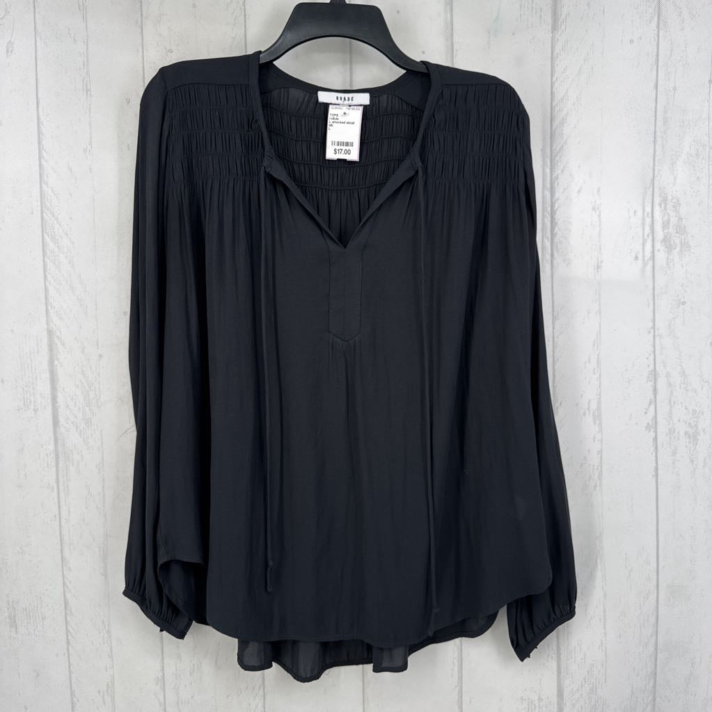 L smocked detail tie front l/s top