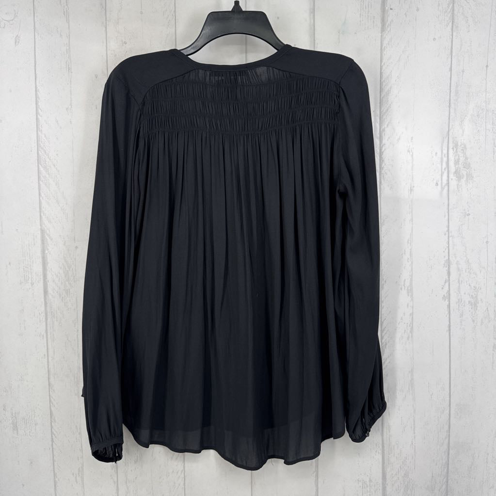 L smocked detail tie front l/s top