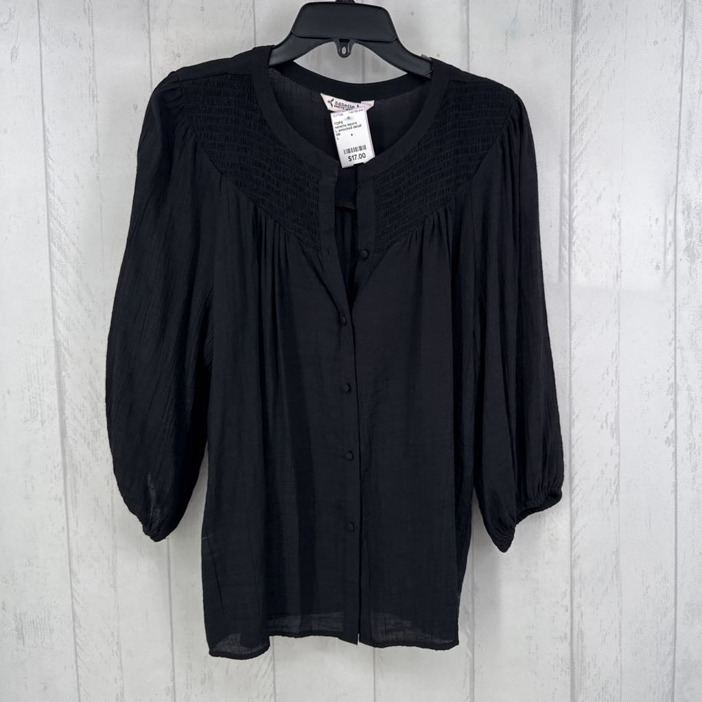 L smocked detail button down 3/4 slv top
