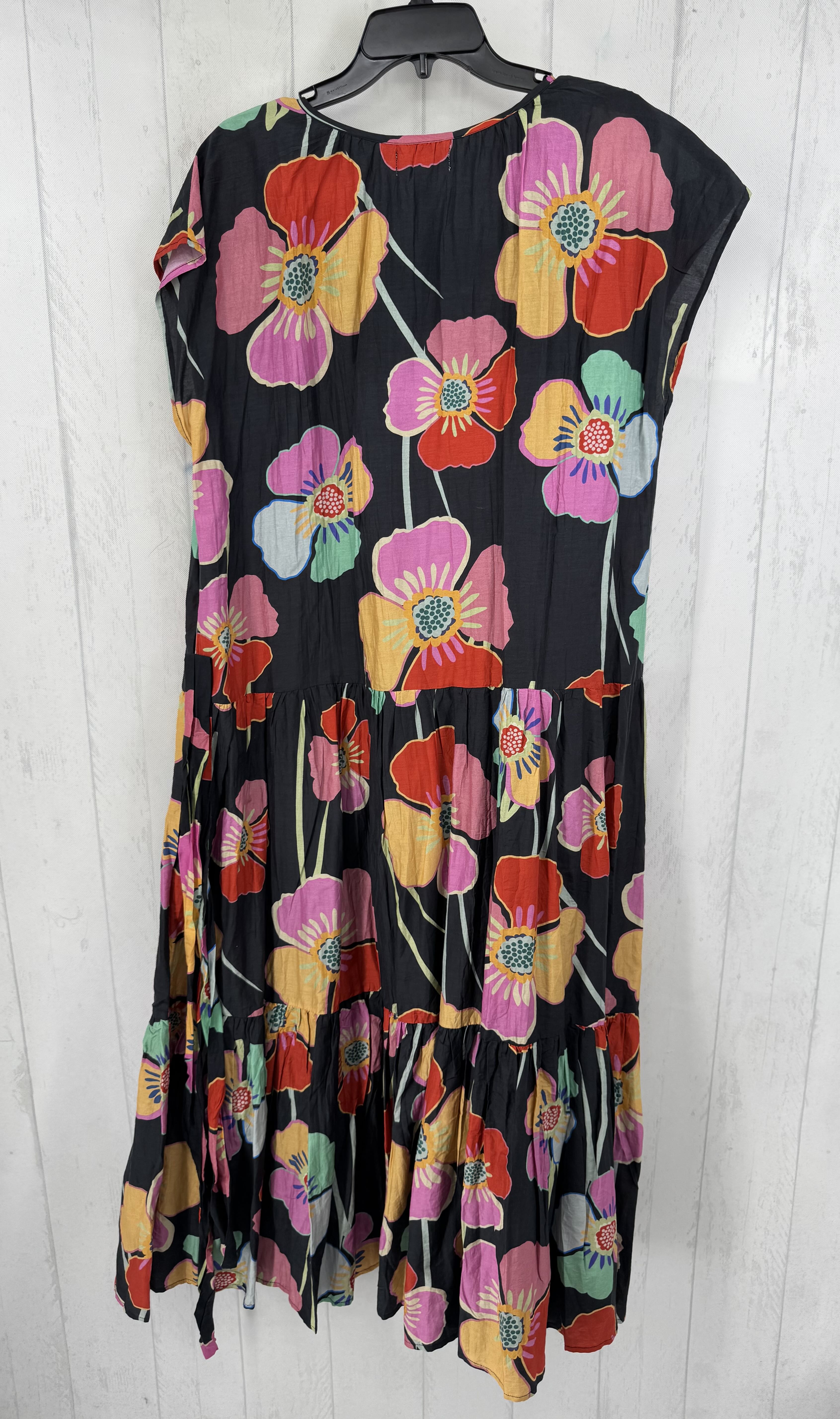 R299 L flo print belted split neck dress