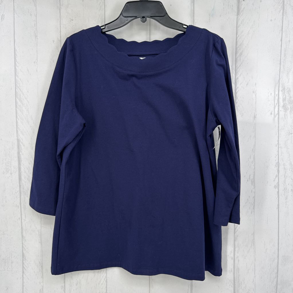 L scalloped trim 3/4 slv top