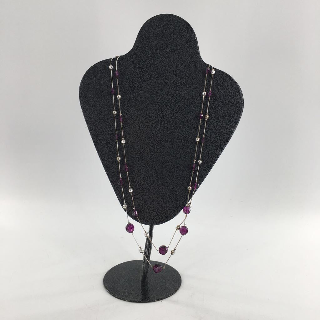 16" silver & purple beaded necklace