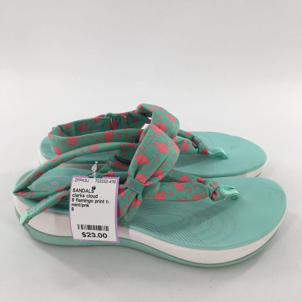 8 flamingo print t-strap sandal