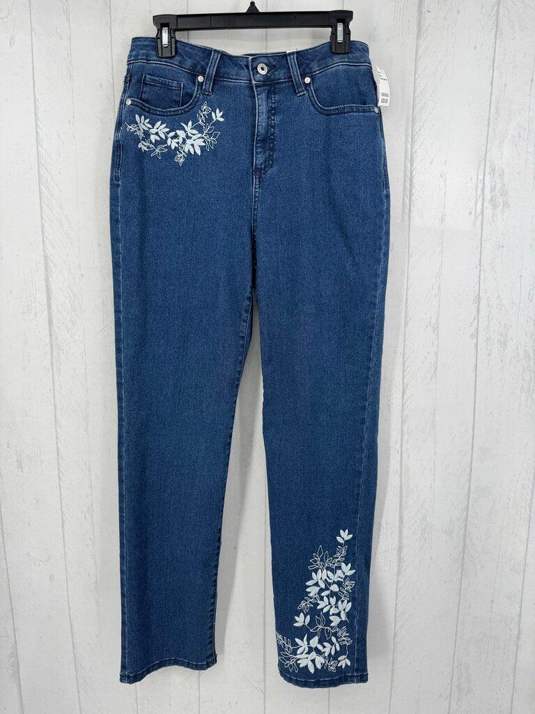 10 flo embroidered straight leg jean