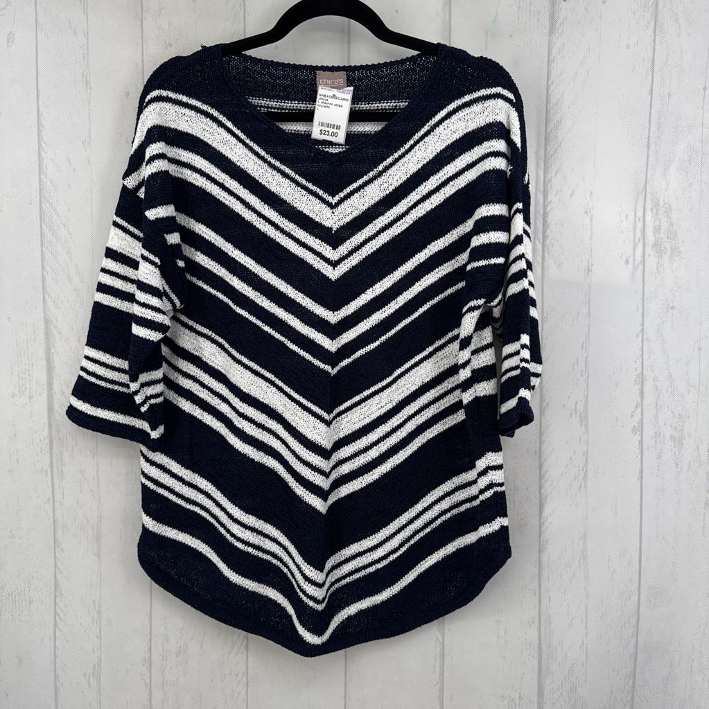 L chevron stripe 3/4 slv sweater