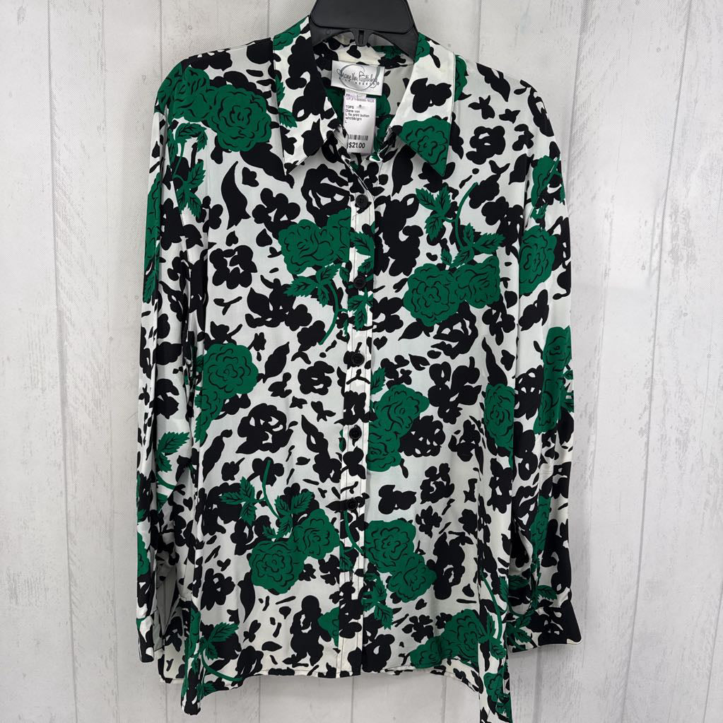 L flo print button down l/s top