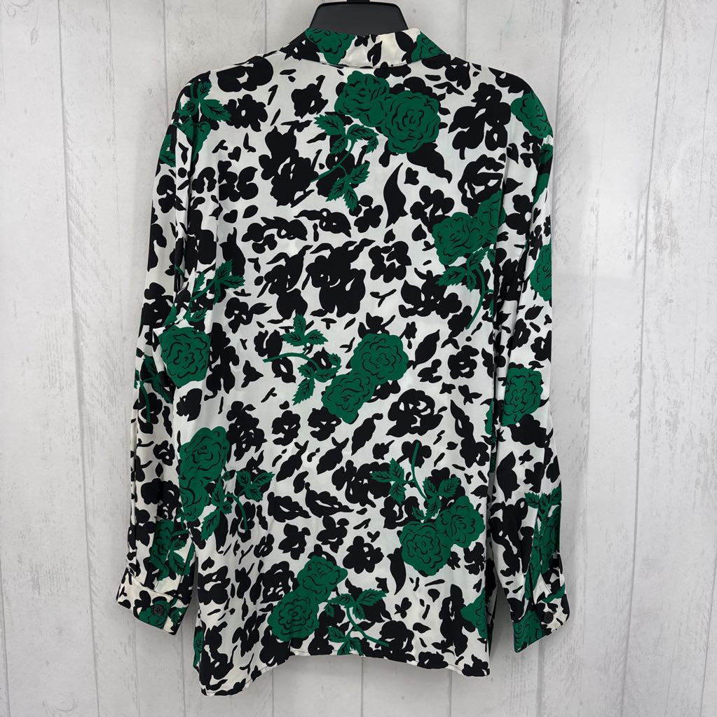 L flo print button down l/s top